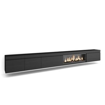 Mueble Tv, Televisión, Muebles De Salón, Almacenaje, 368x45x35, Chimenea Eléctrica Xxl, Colgado, Suspendido, Colgado, Suspendido, Estilo Moderno, Negro