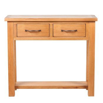 Mesa Consola | Mesa De Entrada Con 2 Cajones Madera Maciza De Roble 83x30x73 Cm