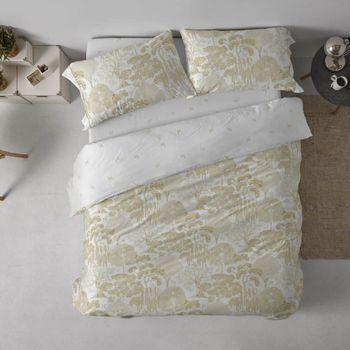 Funda Nórdica 50% Algodón Diseño Japonés Azul Noche 135 X 190/200 Cm - Ocre - Burrito Blanco