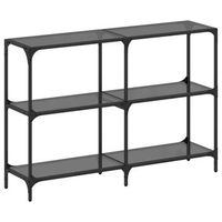 mesa consola con superficie de vidrio negro acero 1185x30x81cm