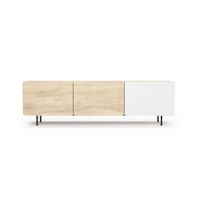 mueble tv 3 puertas melamina roble-blanco patas grafito 54x180x44 cm