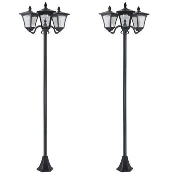 Outsunny Conjunto de 2 Farolas Solares de Exterior con 3 Luces LED Impermeable IP44 para Camino Terraza 51,5x47x182,5 cm Negro   Aosom España