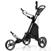 costway carro de golf de empuje con 3 ruedas carrito de golf plegable mando altura regulable con portavaso marcador gris