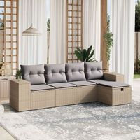 conjunto de sofas jardin con cojines beige mezcla 5 uds  mueble jardin mesa y sillas ratan pe cfw540009