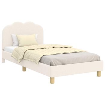 Estructura De Cama Con Cabecera Crema 90 X 200 Cm Tela De Oveja
