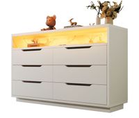 comoda de panel de particulas con luz led y 6 cajonesblanco
