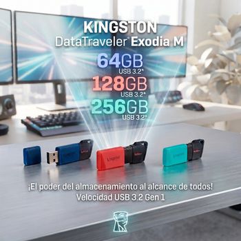 Pendrive Kingston DataTraveler Exodia M 256GB 128GB 64GB USB 3.2 Gen 1 de Alta Velocidad con Diseño Portátil y Garantía de 5 Años