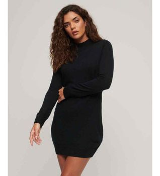 Superdry para mujer. W8011223A Vestido de punto de manga larga en lana negro (L), Casual, Algodón