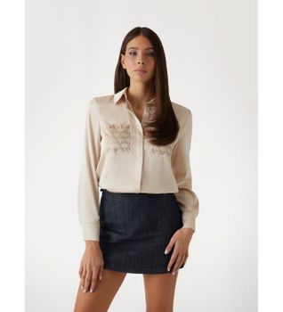 Guess para mujer. W5RH40WFQC2 Camisa de corte regular
beige (XL), Casual, Poliéster, Manga larga