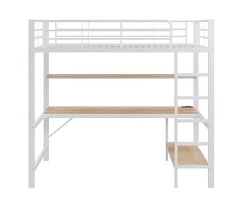 Cama alta 90x200cm - con barandilla, escalera, usb y enchufe, con luces led, escritorio, estantería multifuncional - blanco