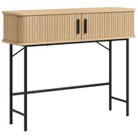 homcom consola vintage mesa de pasillo con 2 puertas correderas de tambor 100x30x80 cm roble y negro
