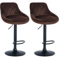 juego de 2 taburetes de bar con costuras decorativas de rombos asiento de terciopelo marron y estructura de metal negro tdb10775