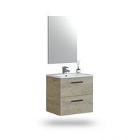 mueble de bano suspendido de 2 cajones y espejo 45x60 cm sense roble alaska 60 x 57 x 45 cm