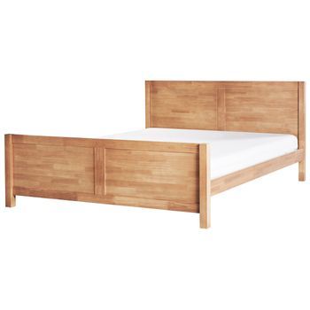Cama Con Somier Y Cabecero De Madera De Caucho Marrón Claro 180 X 200 Cm Champagnat