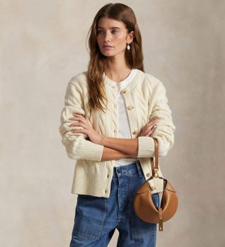Polo Ralph Lauren para mujer. 211972104002 Cárdigan de lana y cachemira beige (XS), Casual, Clásico