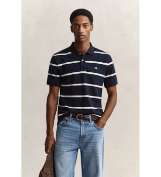 Gant para hombre. 2014094 Polo de rayas marino (S), Casual, Algodón, Manga corta