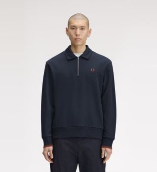 Fred Perry para hombre. M2426 Sudadera con cuello y media cremallera marino (L), Casual, Algodón