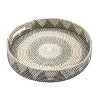 bandeja redonda de ratan gris y blanca 40 cm