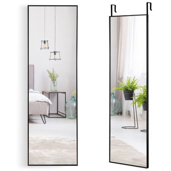 Costway Espejo Colgante a la Puerta de Pared Marco de Aleación de Aluminio Cristal Irrompible 120 x 37 cm Negro
