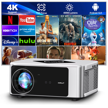 Proyector HORLAT 2000 Ansi Lúmenes Full HD 1080P 4K Video Enfoque Automático y Corrección Trapezoidal Cine en Casa 5G WiFi TV Portátil Proyector Navidad