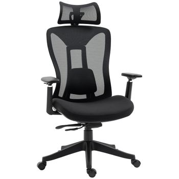 Vinsetto Silla de Escritorio de Malla Negra con Reposacabezas Ajustable Soporte Lumbar Reposabrazos 3D Ergonomía   Aosom España