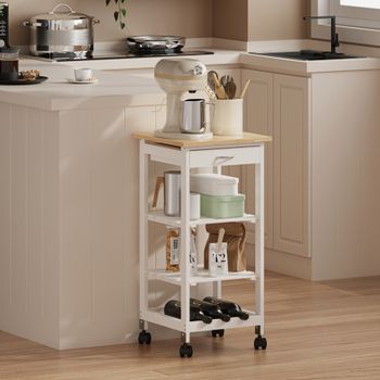 Carro De Servicio Biel 3 Estantes Cajón 76x37x37cm - Blanco/madera [en.casa]