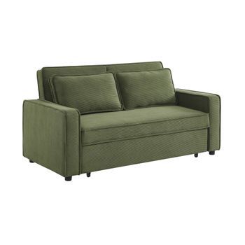 Sofá Cama De Pana, 2 Plazas, Kaki Oscuro