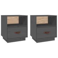 juego de 2 mesitas de noche - mesillas madera maciza pino gris 40x34x45 cm mc5726