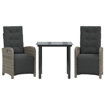 Sillas Y Mesita De Jardín Con Cojines 3 Piezas | Mueble De Jardín Ratán Pe Gris