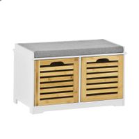 banco de almacenamiento con cojines y 2 cubos madera natural