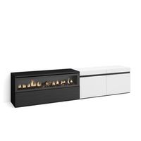 mueble tv television muebles de salon almacenaje 200x45x35cm para tv hasta 80 chimenea electrica estilo moderno blanco y negro