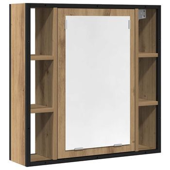 Mueble De Baño Con Espejo De Roble Artesanal 60x16x60 Cm Vidaxl