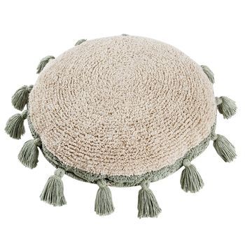 Cojín De Suelo Redondo Con Pompones Verdes Ø 48 Cm