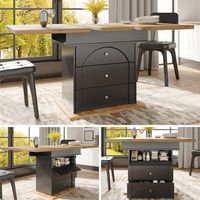 mesa de comedor extensible - mueble para cocina - mdf - negro y natural 110-140x80x75cm