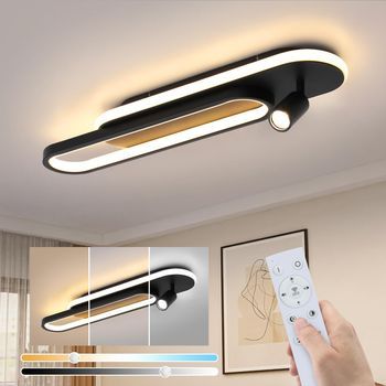 Lámpara De Techo Led Para Salón: 46w Negro Regulable Con 1 Foco De Techo Y Mando A Distancia Zmh