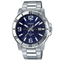 reloj deportivo hombre casio mtp-vd01d-2b dial azul 45mm correa de acero hebilla triple pliegue resistencia al agua 50m