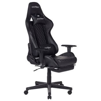 Silla De Oficina De Piel Sintética Negro 126 - 136 Cm Gaming Reposabrazos Giratorios Reposapiés Ajustable Altura Moderno Victory