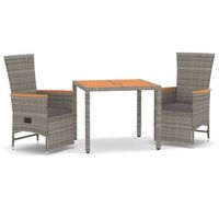 conjunto comedor jardin 3 uds  mueble jardin mesa y sillas con cojines ratan sintetico gris