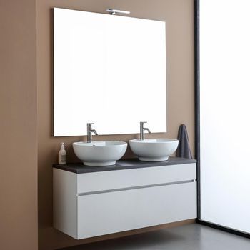 Mueble De Baño Bajo Lavabo 120cm Blanco Con Encimera Antracita, Espejo120x110 | Sol