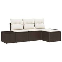 conjunto de sofa de jardin 4 piezas  mueble de jardin marron y crema ratan sintetico