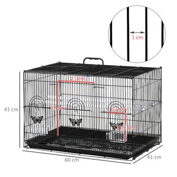 PawHut Jaula para Pájaros de Metal 60x41x41 cm con Comederos y 2 Perchas Negro