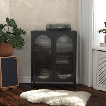 Vitrina con 2 puertas de vidrio en metal negro
