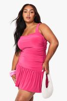 vestido plus mini de tela doble con caida en el bajo pink