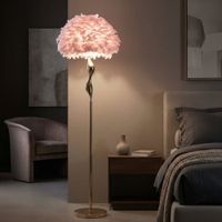 lampara de pie con plumas rosa cm o 50x165
