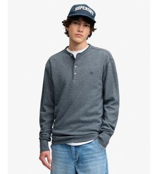Superdry para hombre. M6010974A Camsieta Slub Waffle azul (L), Casual, Manga larga, Tela