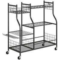 outsunny organizador de herramientas de jardin de acero de 3 niveles 74 huecos 4 ruedas 11 ganchos 104x40x95cm negro   aosom espana