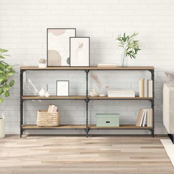 Mesa Consola - Mueble De Entrada - Madera Y Acero - Roble Artesanal (156x28x80.5cm)