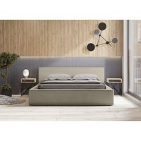 cama con canape denali  lino natural rizado  160x200 cm  tela efecto lana  somier elevable  almacenamiento integrado