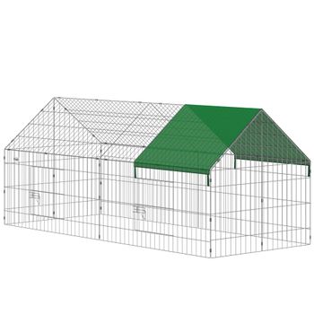 PawHut Jaula para Conejos y Gallinas de Exterior e Interior con Protector Solar y Rejilla Metálica, para Animales Pequeños, Patos, Gallinas, 180x75x75 cm, Verde   Aosom España
