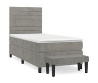 cama box spring con colchon terciopelo gris claro 90x190 cm rayas horizontales